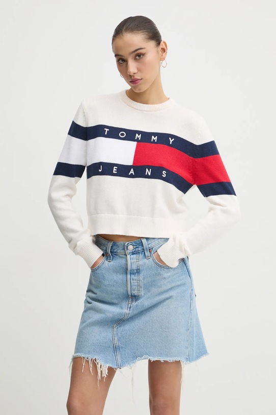 Tommy Jeans sweter bawełniany wzorzyste beżowy DW0DW19335