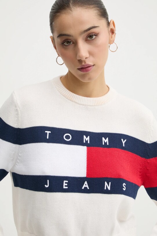 Tommy Jeans pulover de bumbac bej DW0DW19335
