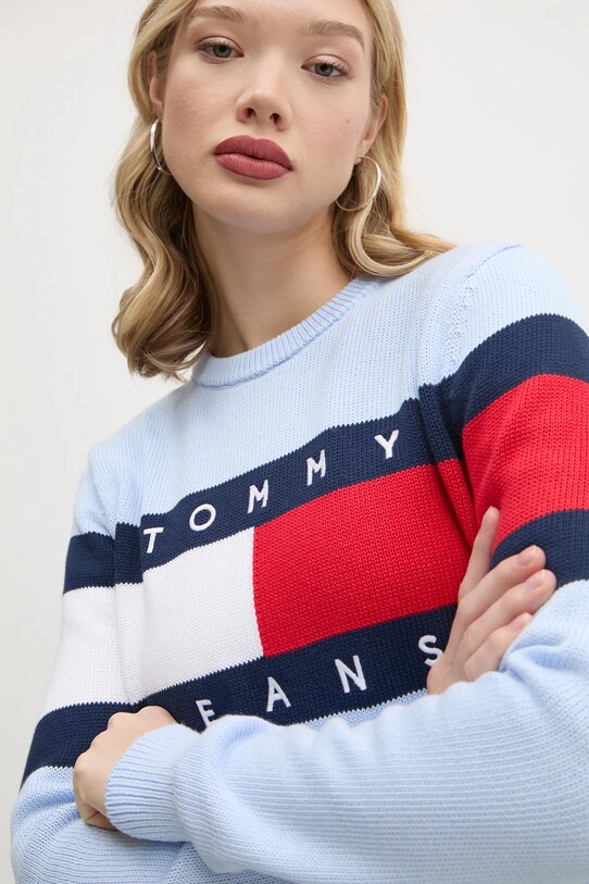 Бавовняний светр Tommy Jeans блакитний DW0DW19335