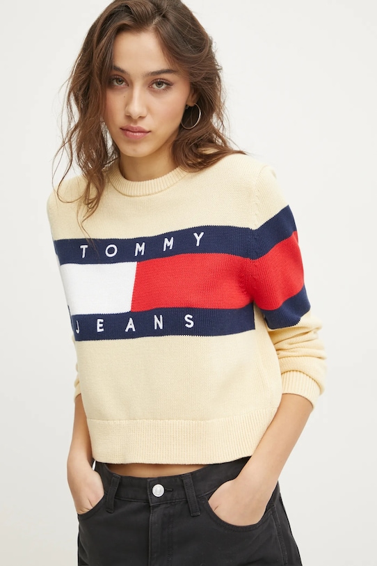 Tommy Jeans sweter bawełniany wzorzyste żółty DW0DW19335