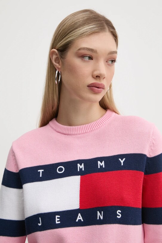 Tommy Jeans pulover de bumbac roz DW0DW19335