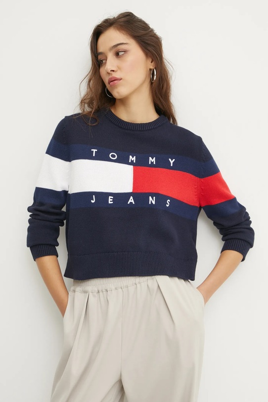 Tommy Jeans pamut pulóver pamut sötétkék DW0DW19335