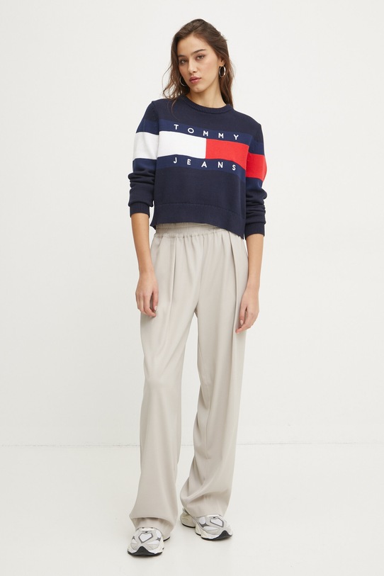 Tommy Jeans pamut pulóver DW0DW19335 sötétkék SS25