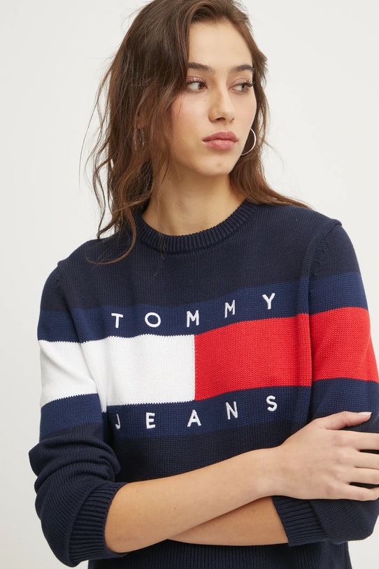 Tommy Jeans pamut pulóver sötétkék DW0DW19335