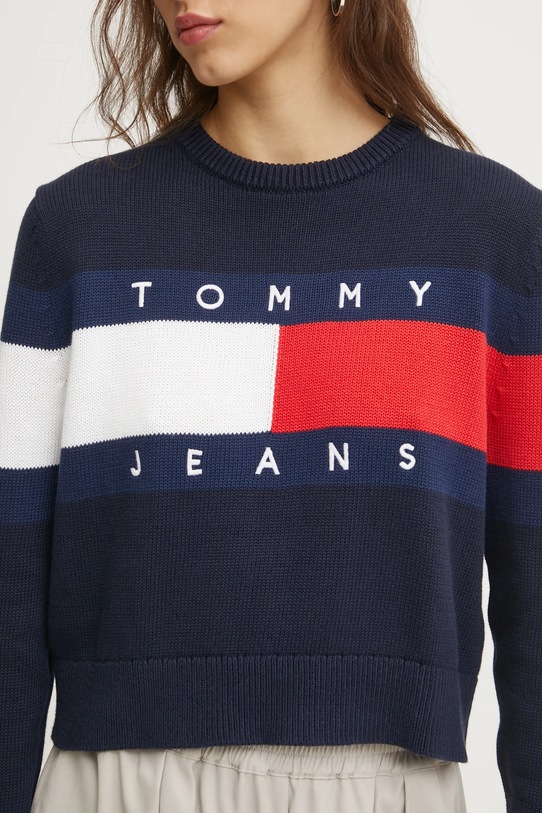 Tommy Jeans pamut pulóver DW0DW19335 sötétkék