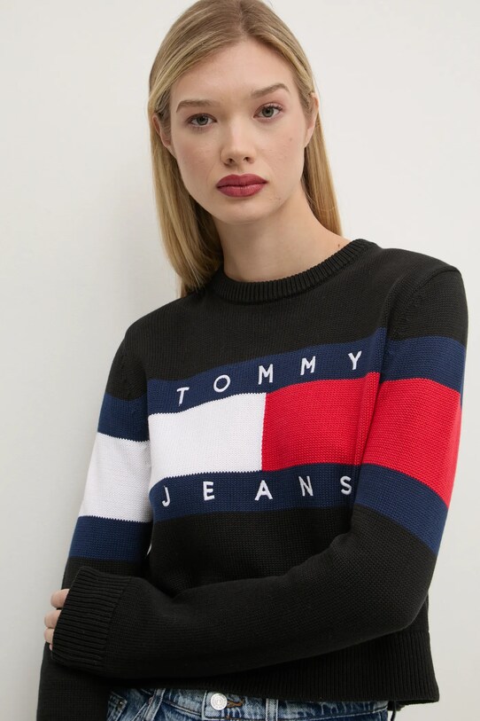 Бавовняний светр Tommy Jeans чорний DW0DW19335