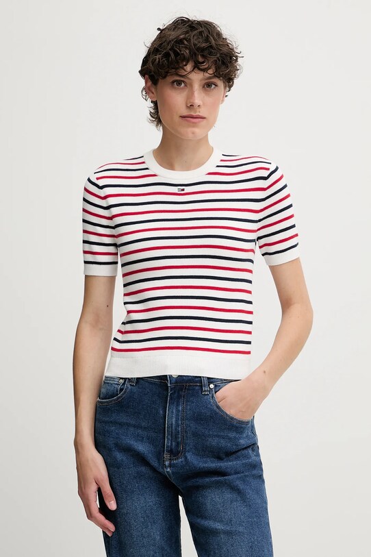 Tommy Jeans pamut pulóver fehér DW0DW19336