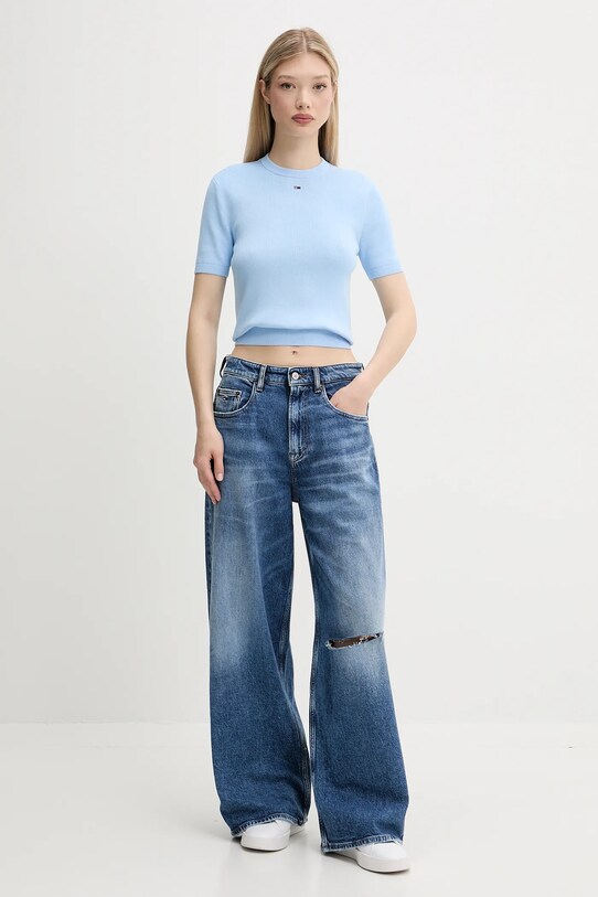 Tommy Jeans pamut pulóver DW0DW19336 kék SS25