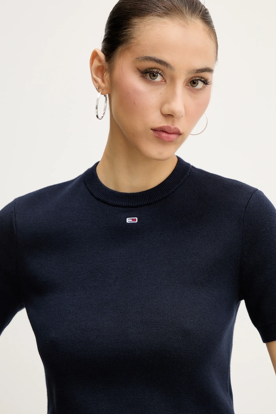 Tommy Jeans pamut pulóver sötétkék DW0DW19336