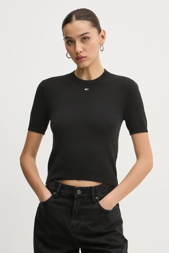 Tommy Jeans pulover de bumbac negru DW0DW19336