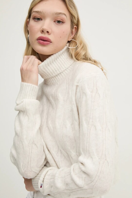 Светр з домішкою вовни Tommy Jeans з додаванням вовни бежевий DW0DW19389