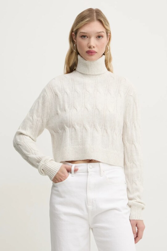 Tommy Jeans pulover din amestec de lana bej DW0DW19389