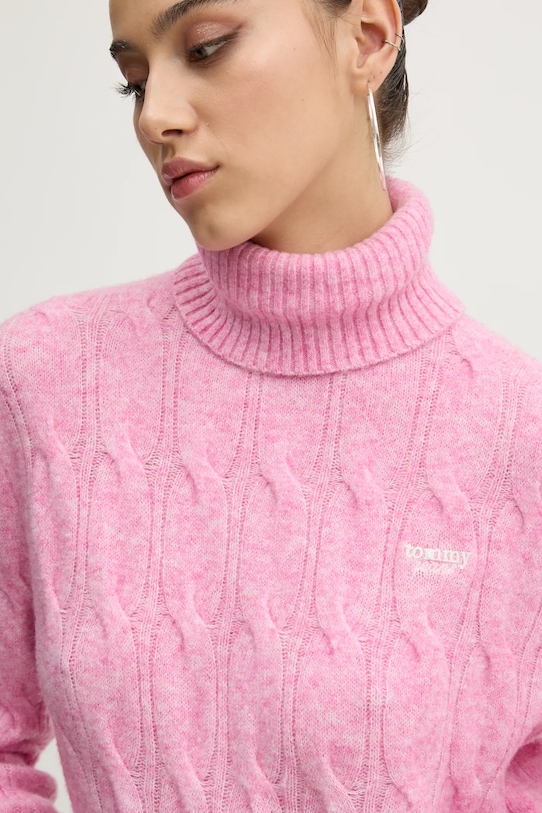 Tommy Jeans sweter z domieszką wełny melanż różowy DW0DW19389