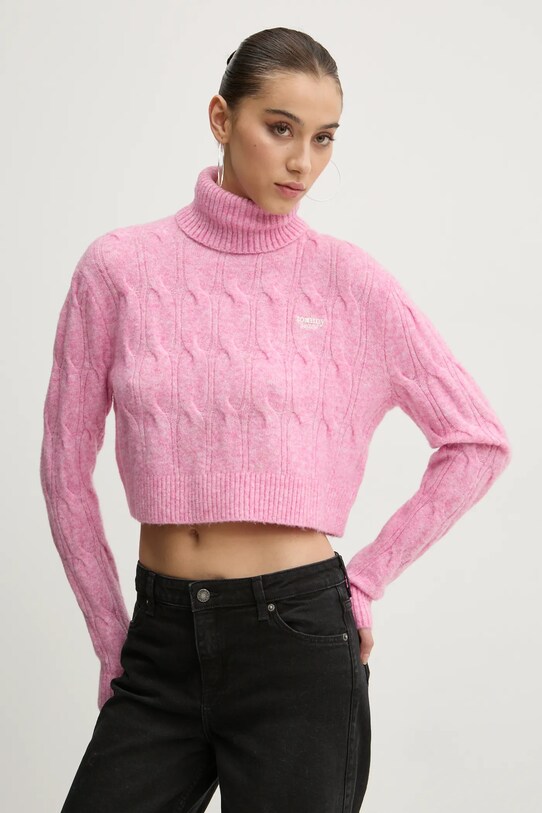 Tommy Jeans pulover din amestec de lana roz DW0DW19389