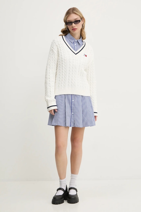 Tommy Jeans sweter bawełniany DW0DW19885 beżowy SS25