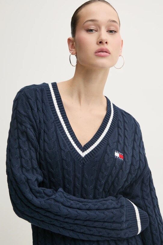 Хлопковый свитер Tommy Jeans тёмно-синий DW0DW19885