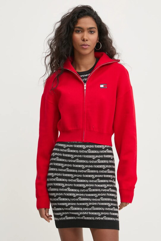 Кардиган з домішкою вовни Tommy Jeans аплікація червоний DW0DW19886