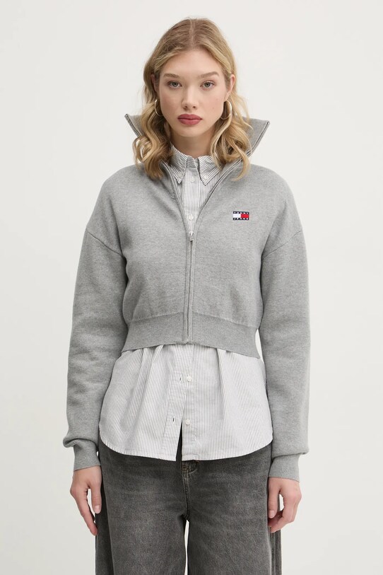 Tommy Jeans cardigan din amestec de lana melanj gri DW0DW19886