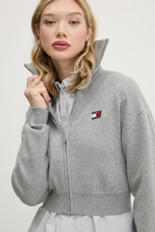 Кардиган с примесью шерсти Tommy Jeans серый DW0DW19886