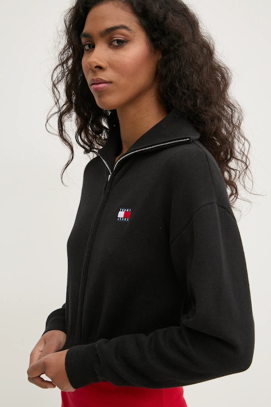 Tommy Jeans kardigán gyapjú keverékből melanzs fekete DW0DW19886