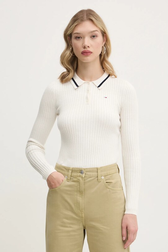 Tommy Jeans pulover din amestec de lana subtiri bej DW0DW19887