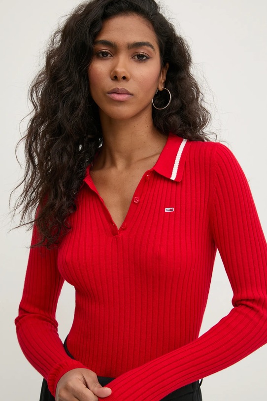 Tommy Jeans pulover din amestec de lana subtiri rosu DW0DW19887