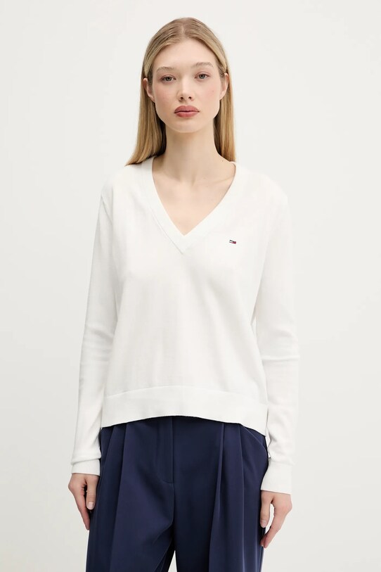 Памучен пуловер Tommy Jeans памук бял DW0DW19888