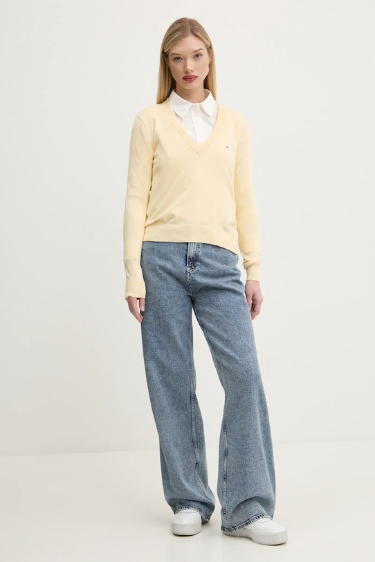 Tommy Jeans pulover de bumbac DW0DW19888 galben SS25