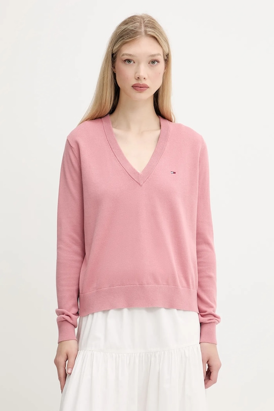 Tommy Jeans sweter bawełniany różowy DW0DW19888