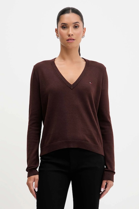 Хлопковый свитер Tommy Jeans коричневый DW0DW19888