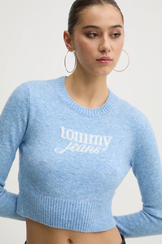 Tommy Jeans gyapjúkeverék pulóver gyapjú szállal kék DW0DW19895