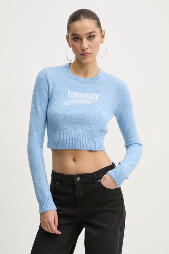 Tommy Jeans gyapjúkeverék pulóver kék DW0DW19895