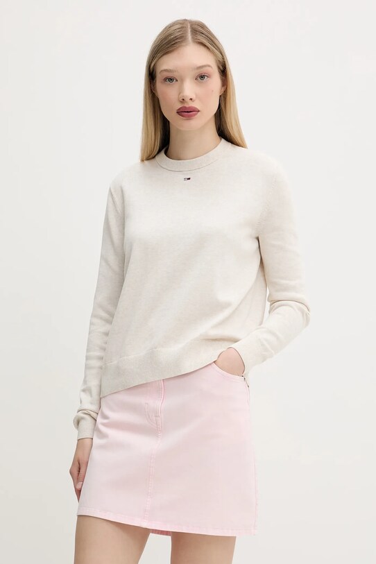 Tommy Jeans pulover de bumbac subtiri bej DW0DW20159