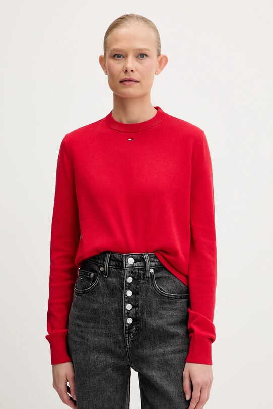 Tommy Jeans pamut pulóver piros DW0DW20159