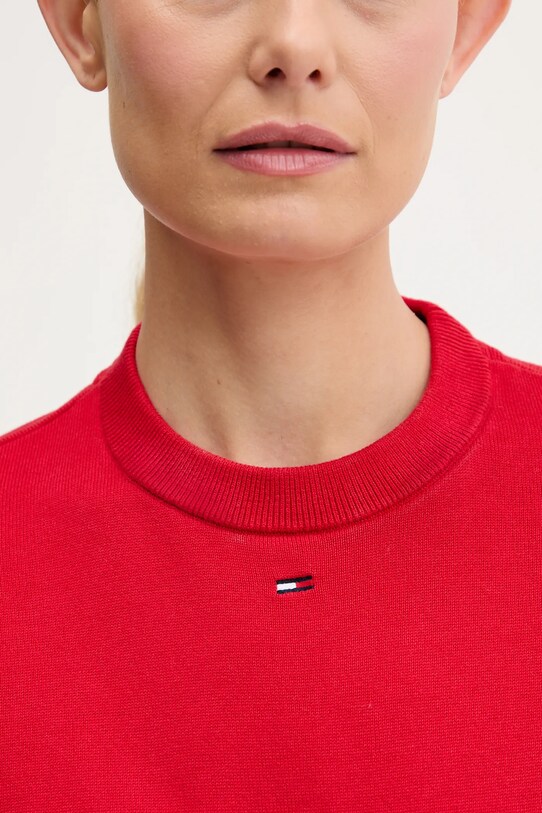Tommy Jeans pamut pulóver DW0DW20159 piros