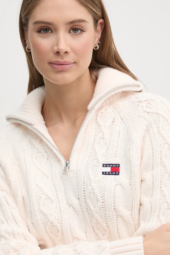 Tommy Jeans pulover din amestec de lână bej DW0DW20269