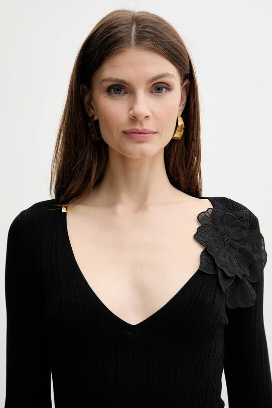 Elisabetta Franchi sweter z domieszką jedwabiu czarny MK56B51E2