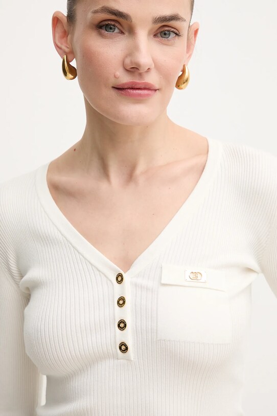 Elisabetta Franchi sweter z domieszką jedwabiu beżowy MK62B51E2