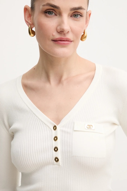 Elisabetta Franchi pulover din amestec de mătase bej MK62B51E2