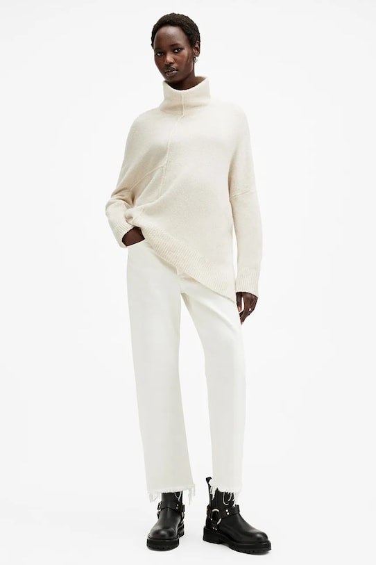 AllSaints sweter wełniany LOCK ROLL W132KB biały