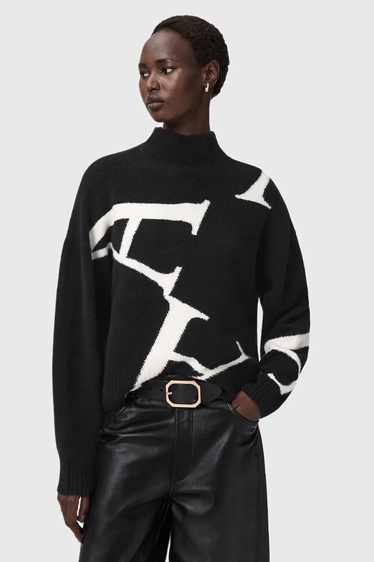 AllSaints sweter z domieszką wełny A STAR okrągły czarny W149KB