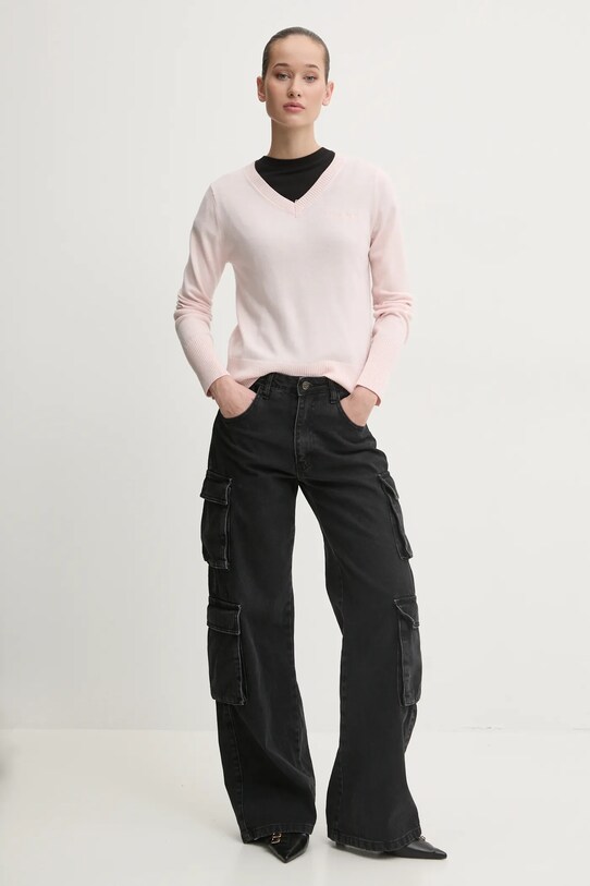 Guess Jeans pulover din amestec de mătase W4BR84.Z3HO2 roz SS25