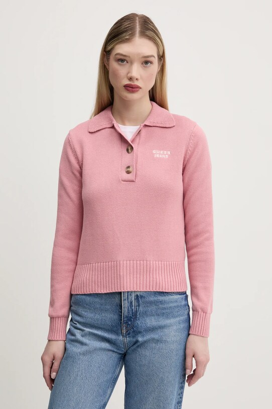 Хлопковый свитер Guess Jeans хлопок розовый W5RR47.Z3HM1