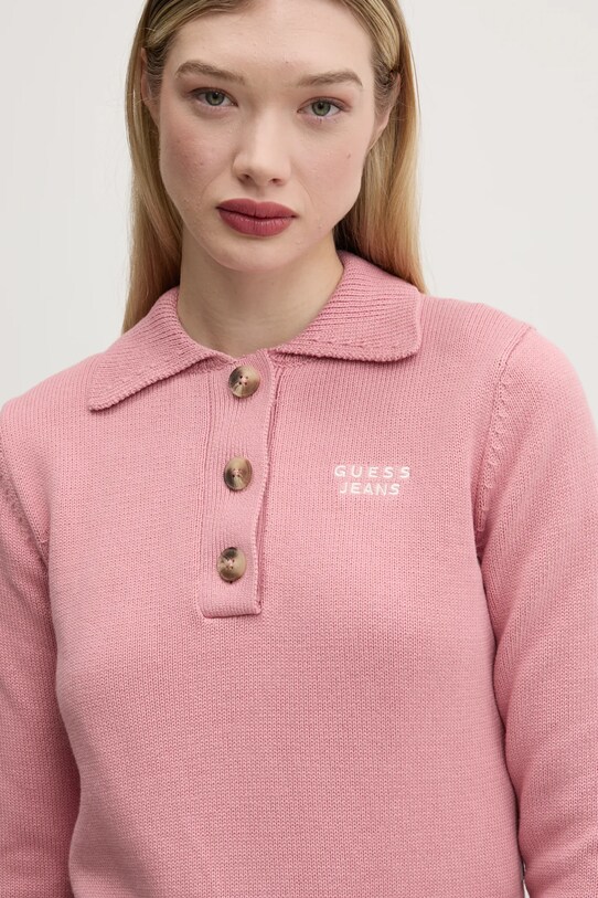 Хлопковый свитер Guess Jeans розовый W5RR47.Z3HM1