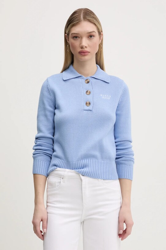 Хлопковый свитер Guess Jeans хлопок голубой W5RR47.Z3HM1