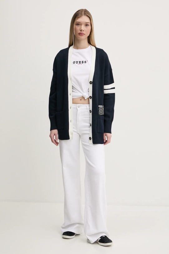Bavlněný kardigan Guess Jeans W5RR49.Z3HM1 námořnická modř SS25