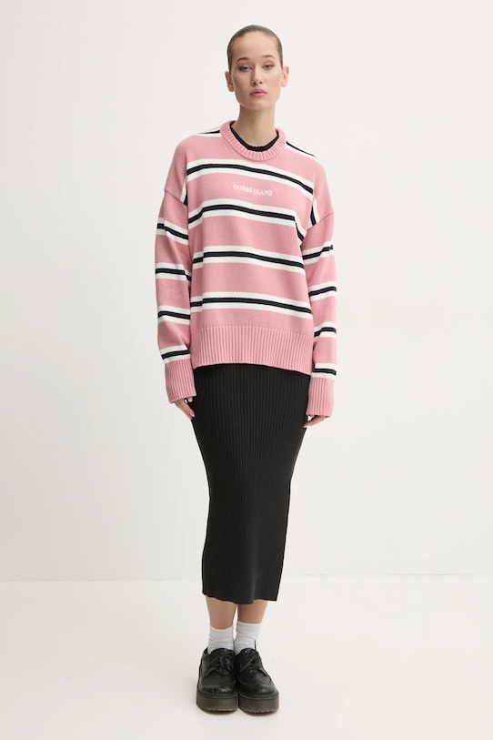 Guess Jeans sweter bawełniany W4BR09.Z3HM1 różowy SS25