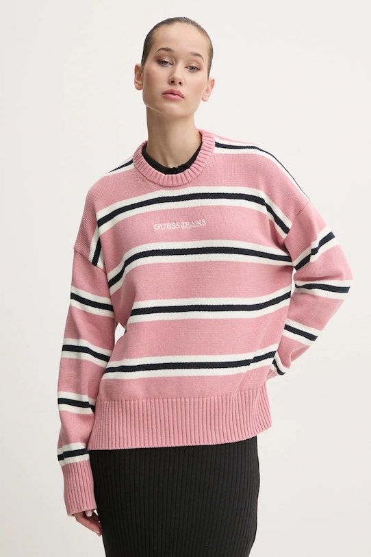 Guess Jeans sweter bawełniany różowy W4BR09.Z3HM1