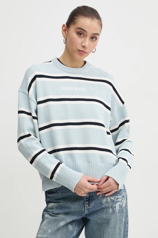 Guess Jeans sweter bawełniany wzorzyste niebieski W4BR09.Z3HM1