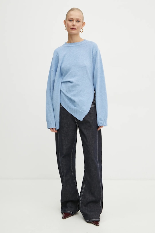 Шерстяной свитер Victoria Beckham тонкий голубой 1125KJU006045A
